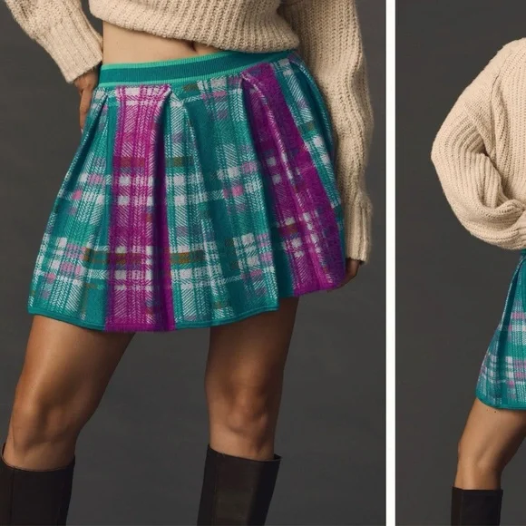 Anthropologie Maeve Pleated Knit Mini Skir - Picture 2 of 3